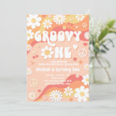 Groovy One Daisy Floral 70s Peace Hippie Birthday Kaart (Staand voorkant)