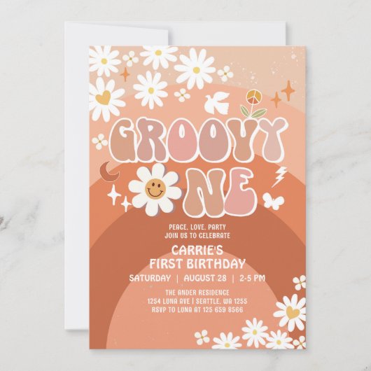 Groovy ONE Daisy Hippie 70's Retro 1e verjaardag Kaart (Voorkant)