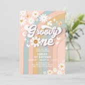 Groovy ONE Daisy Hippie 70's Retro 1e verjaardag Kaart (Staand voorkant)