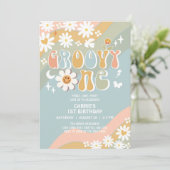 Groovy ONE Daisy Hippie 70's Retro 1e verjaardag Kaart (Staand voorkant)