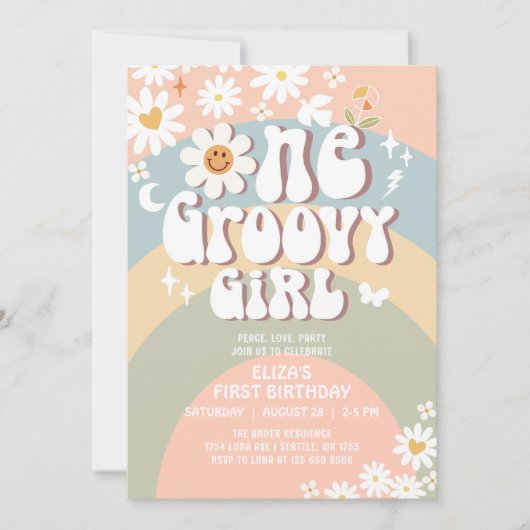 Groovy ONE Daisy Hippie 70's Retro 1e verjaardag Kaart (Voorkant)