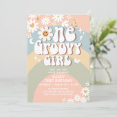 Groovy ONE Daisy Hippie 70's Retro 1e verjaardag Kaart (Staand voorkant)