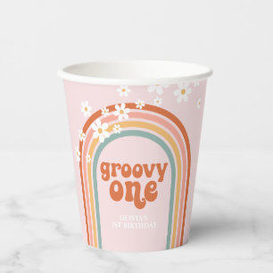 Groovy One daisy hippie rainbow, eerste verjaardag Papieren Bekers