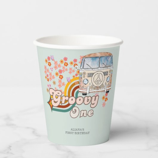 Groovy One Daisy Hippie Van Eerste Verjaardag Papieren Bekers (Voorkant)