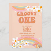 Groovy One Daisy Party Invitation (Voorkant / Achterkant)