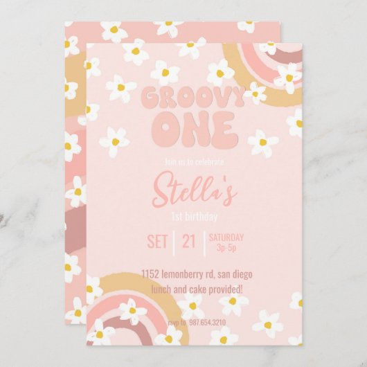 Groovy One Daisy Party Uitnodiging (Voorkant / Achterkant)