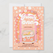 Groovy ONE Daisy Peach Rainbow 1e verjaardag Kaart (Voorkant)