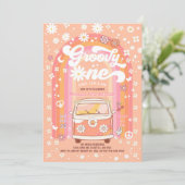 Groovy ONE Daisy Peach Rainbow 1e verjaardag Kaart (Staand voorkant)