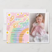 Groovy One Daisy Rainbow 1st Birthday Party Foto Kaart (Voorkant)