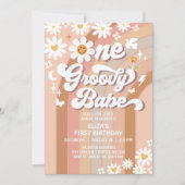 Groovy ONE Daisy Rainbow Beige 1e verjaardag Kaart (Voorkant)