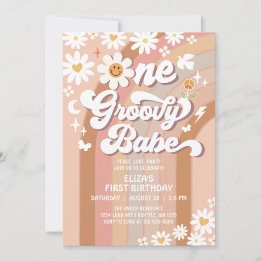 Groovy ONE Daisy Rainbow Beige 1e verjaardag Kaart (Voorkant)