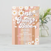 Groovy ONE Daisy Rainbow Beige 1e verjaardag Kaart (Staand voorkant)