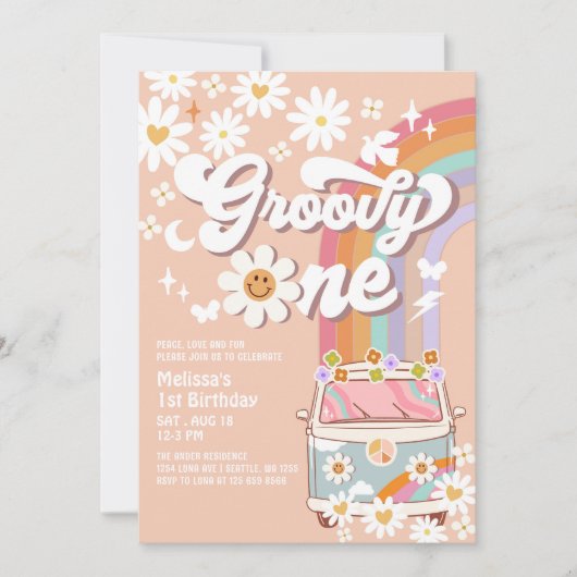 Groovy ONE Daisy Rainbow Hippie 70's 1e verjaardag Kaart (Voorkant)