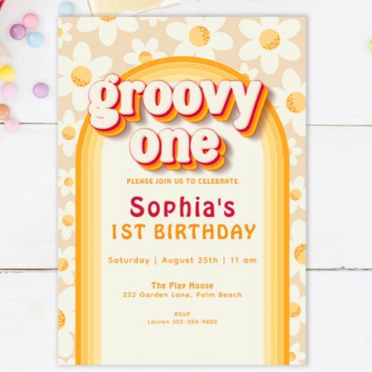 Groovy One First Birthday Invitation | Boho Daisy Kaart