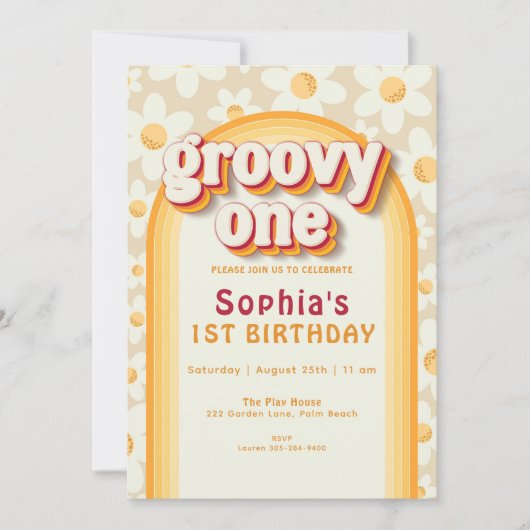 Groovy One First Birthday Invitation | Boho Daisy Kaart (Voorkant)