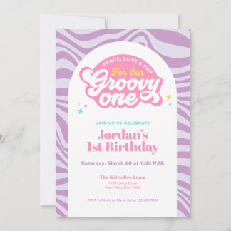 Groovy One - First Birthday Retro Boho Invitation  Kaart