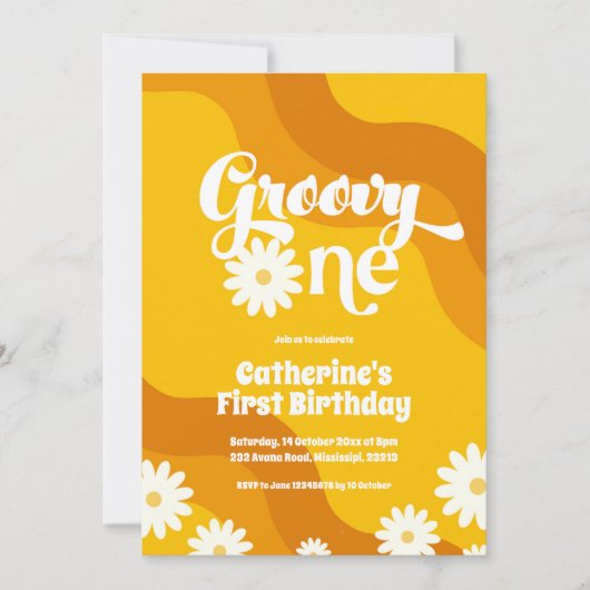 Groovy One First Birthday-uitnodiging Kaart (Voorkant)