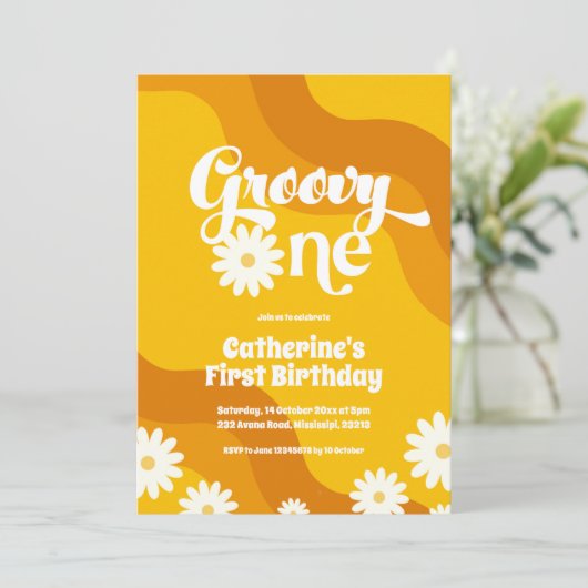 Groovy One First Birthday-uitnodiging Kaart (Staand voorkant)