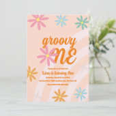 Groovy One Floral First Birthday Retro Party Kaart (Staand voorkant)