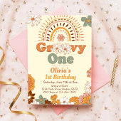 Groovy One Floral Rainbow 1e Verjaardag uitnodigin Kaart