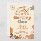 Groovy One Floral Rainbow 1e Verjaardag uitnodigin Kaart (Voorkant)