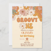 Groovy One Floral Retro 1e Verjaardag Uitnodiging (Voorkant)