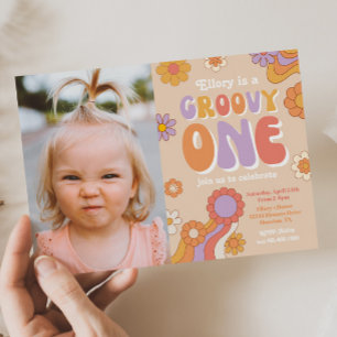 Groovy One-fotouitnodiging Hippie Birthday Kaart