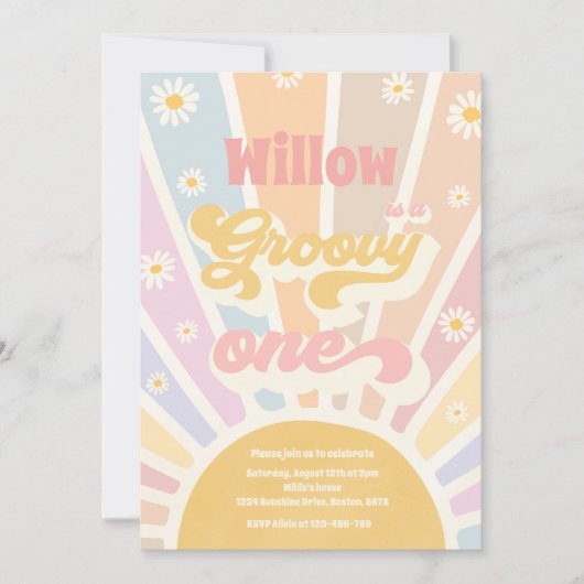 Groovy One Hippie 1ste verjaardag Sunshine Daisy Kaart (Voorkant)