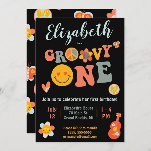 Groovy One, Hippie, Bloemen Eerste Verjaardagsfees Kaart (Voorkant / Achterkant)