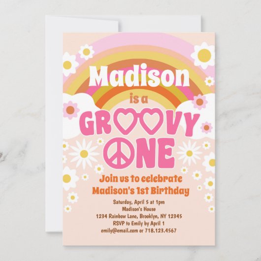 Groovy ONE Hippie Party 1st Birthday Uitnodiging (Voorkant)