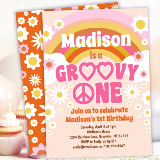 Groovy ONE Hippie Party 1st Birthday Uitnodiging