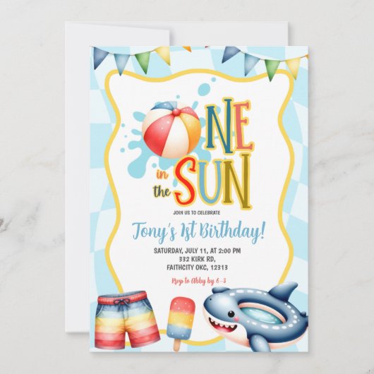 Groovy One in the sun Pool Party Kaart (Voorkant)