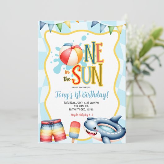 Groovy One in the sun Pool Party Kaart (Staand voorkant)