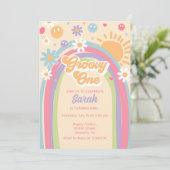 Groovy One Invite Rainbow Groovy ONE 1e Verjaardag Kaart (Staand voorkant)