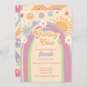 Groovy One Invite Rainbow Groovy ONE 1e Verjaardag Kaart (Voorkant / Achterkant)