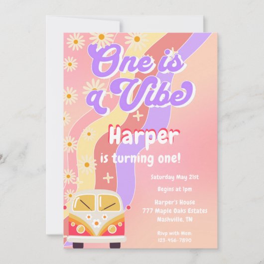 Groovy One is een Vibe Girly 1e verjaardag Kaart (Voorkant)