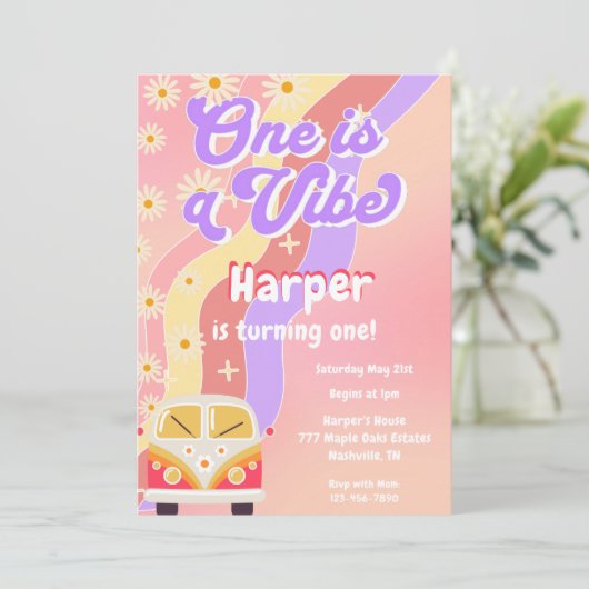 Groovy One is een Vibe Girly 1e verjaardag Kaart (Staand voorkant)