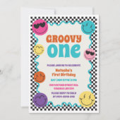 Groovy One kleurrijke retro glimlacht eerste verja Kaart (Voorkant)