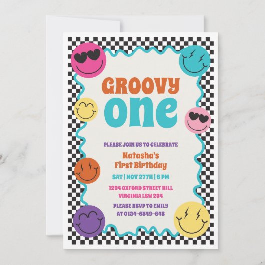 Groovy One kleurrijke retro glimlacht eerste verja Kaart (Voorkant)