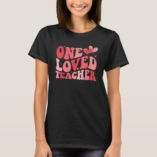Groovy One Loved Teacher 100 Days of School Valent T-shirt (Voorkant)