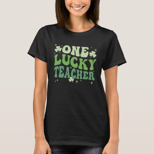 Groovy One Lucky Teacher Shamrock St Patricks Day  T-shirt (Voorkant)