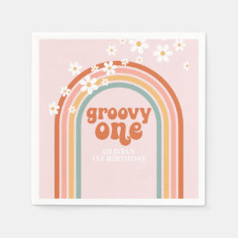 Groovy One madelief boho bloemrijke regenboog 1e v Servet