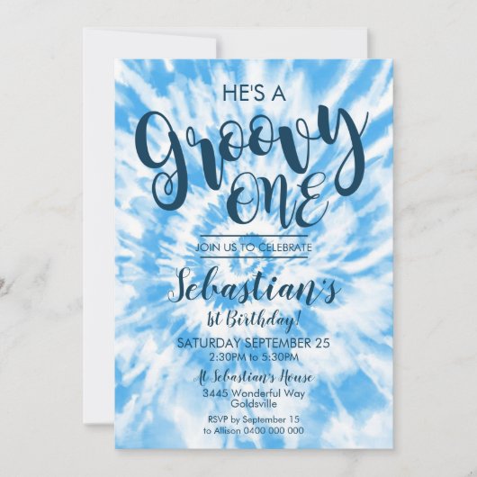 Groovy One Party Invitation Hippy Tie Dye Boy Kaart (Voorkant)