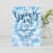 Groovy One Party Invitation Hippy Tie Dye Boy Kaart (Staand voorkant)