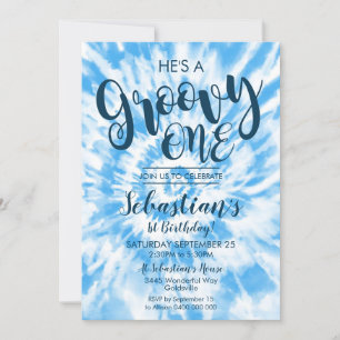 Groovy One Party Invitation Hippy Tie Dye Boy Kaart