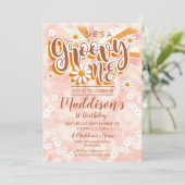 Groovy One Party Invitation Hippy Tie Dye Daisy Kaart (Staand voorkant)