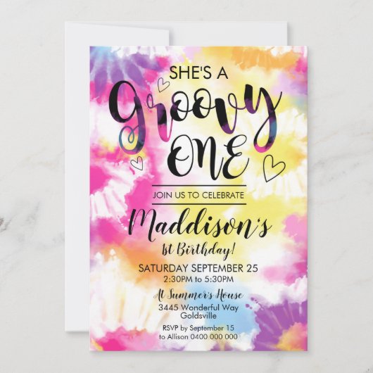 Groovy One Party Invitation Hippy Tie Dye Kaart (Voorkant)