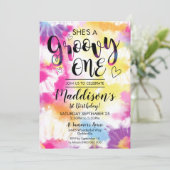 Groovy One Party Invitation Hippy Tie Dye Kaart (Staand voorkant)