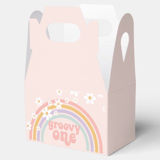 Groovy One Pastel Retro Rainbow met Daisies Bedankdoosjes (Geopend)