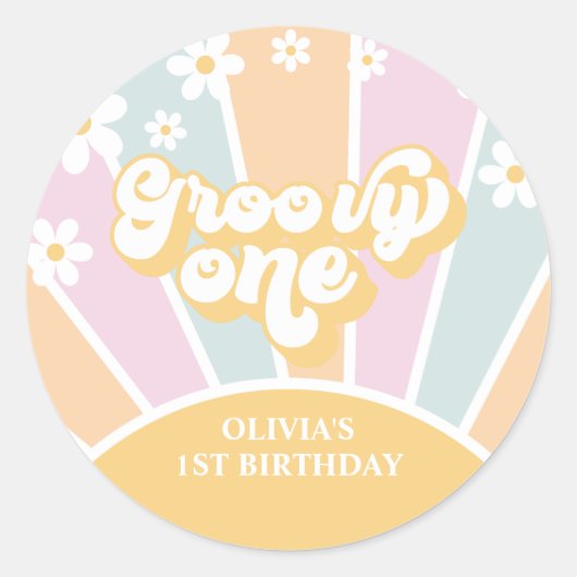 Groovy One pastel Retro Sunshine daisy boho Ronde Sticker (Voorkant)